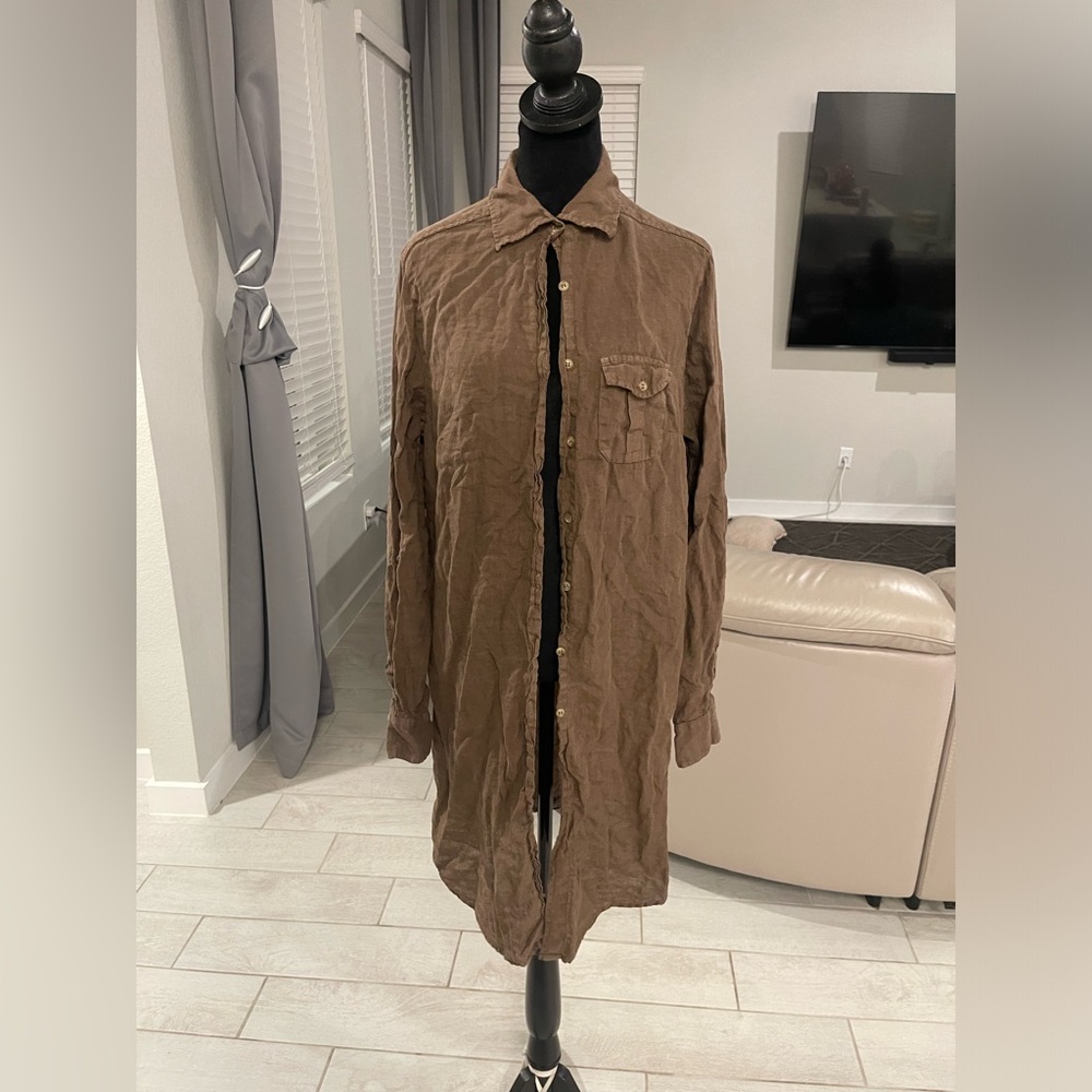 LIBECO Home 100% linen button down shirt dress XL runs small